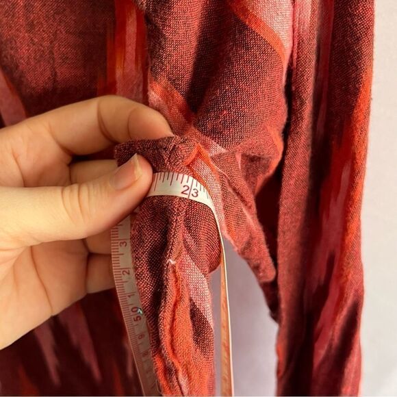 Women's Red Boho Printed Long Sleeve Button Front Top - Picture 8 of 8